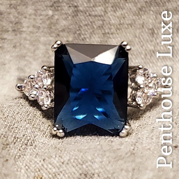 Penthouse Luxe Jewelry - Radiant Cut Blue Sapphire Silver Ring
